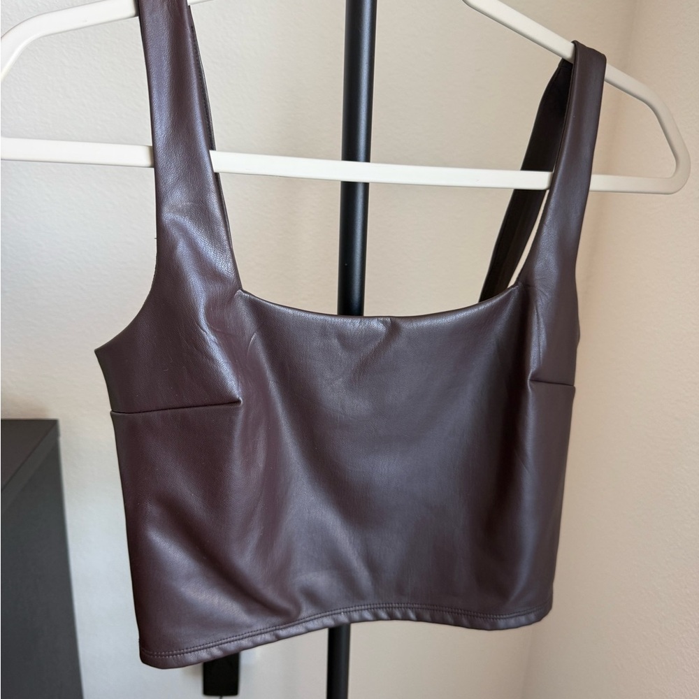 Express Chocolate Brown Leather Crop Top